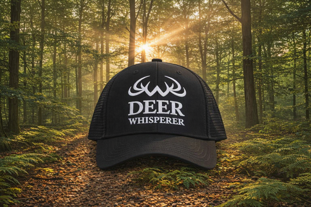 Black Deer Whisperer embroidered trucker cap